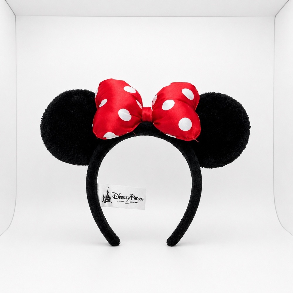Disney Parks Minnie Mouse Plush Ears Headband Red White Polka Dot Bow EUC